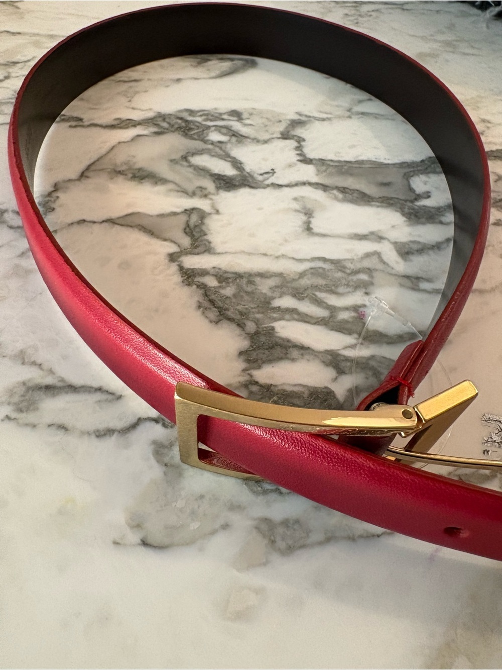 Calvin Klein Pink-Red Leather Belt with Gold Buckle